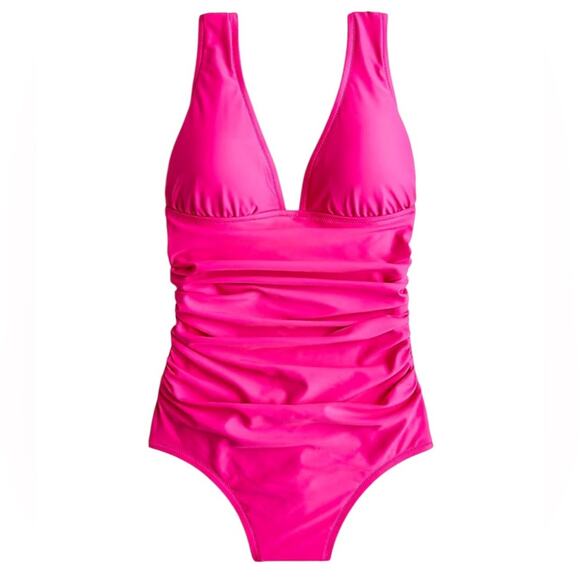 NWT J Crew Ruched One Piece Bathing Suit Swim Fuchsia Size 22 Plus - Picture 1 of 8
